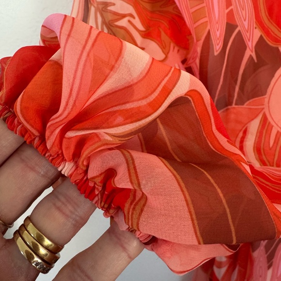 Elegant Orange Floral Midi Dress - Picture 12 of 16